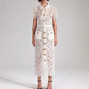 SELF-PORTRAIT Cream Floral Guipure Midi Dress
